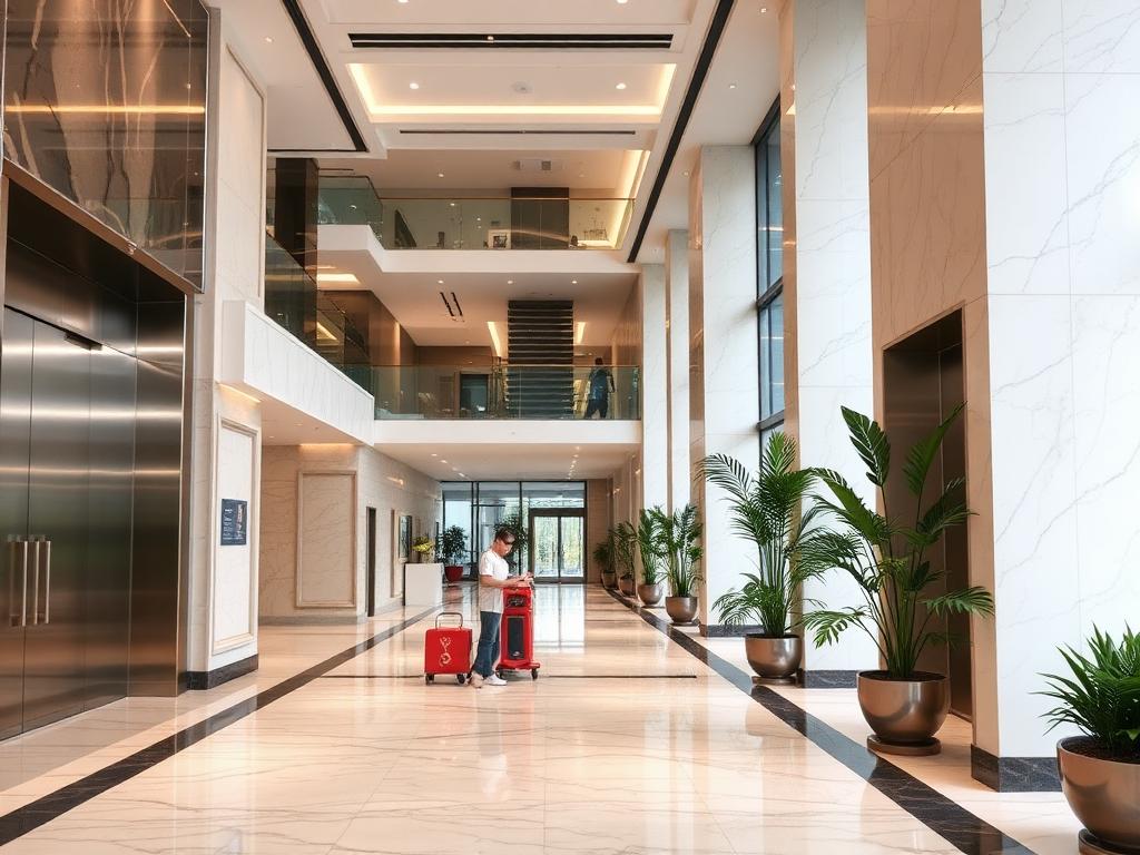 Commercial building lobby and hallway cleaning service