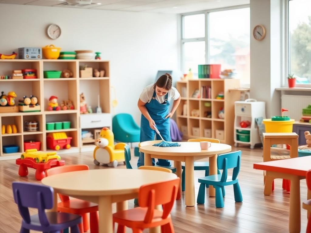 Daycare center cleaning with child-safe products