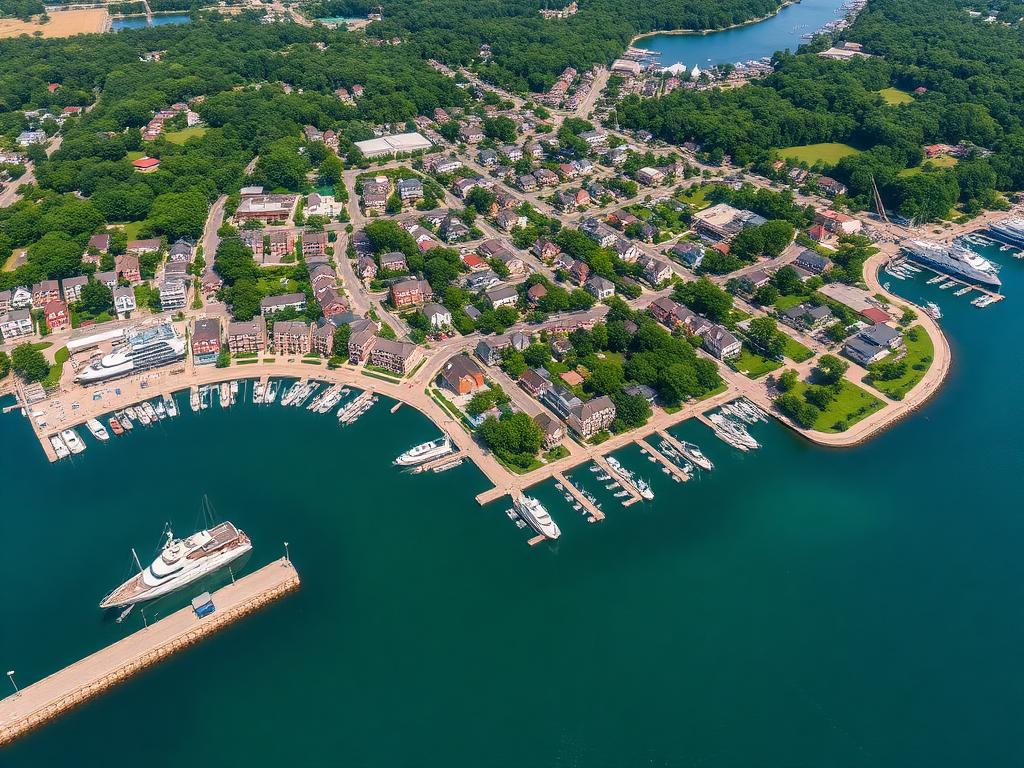 Aerial view of Greenwich, Connecticut waterfront