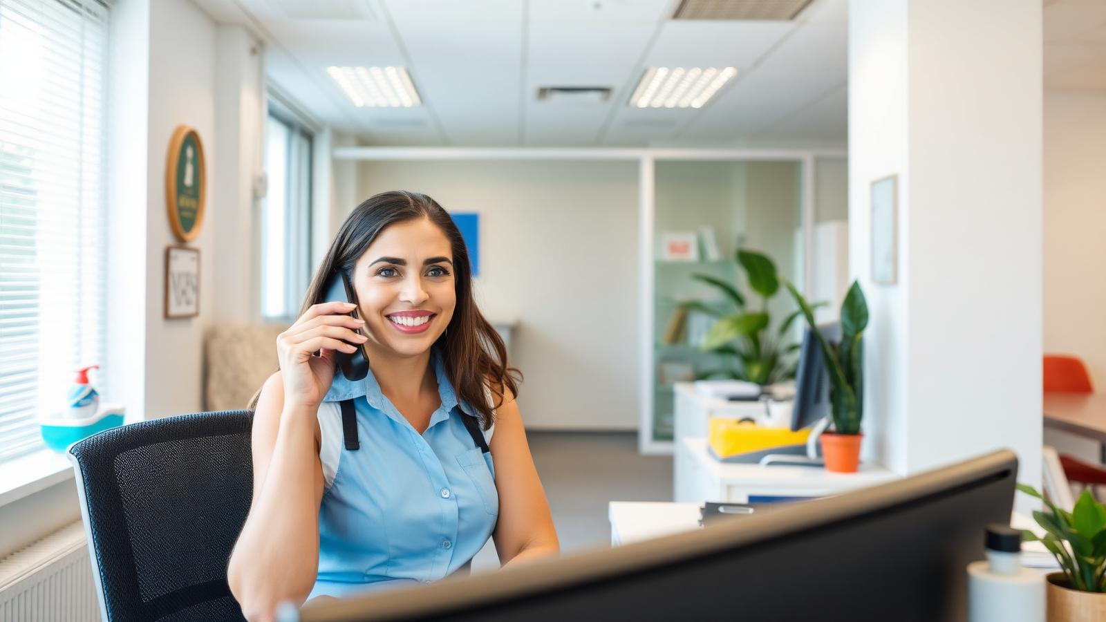 Cleaning company staff member answering a customer call