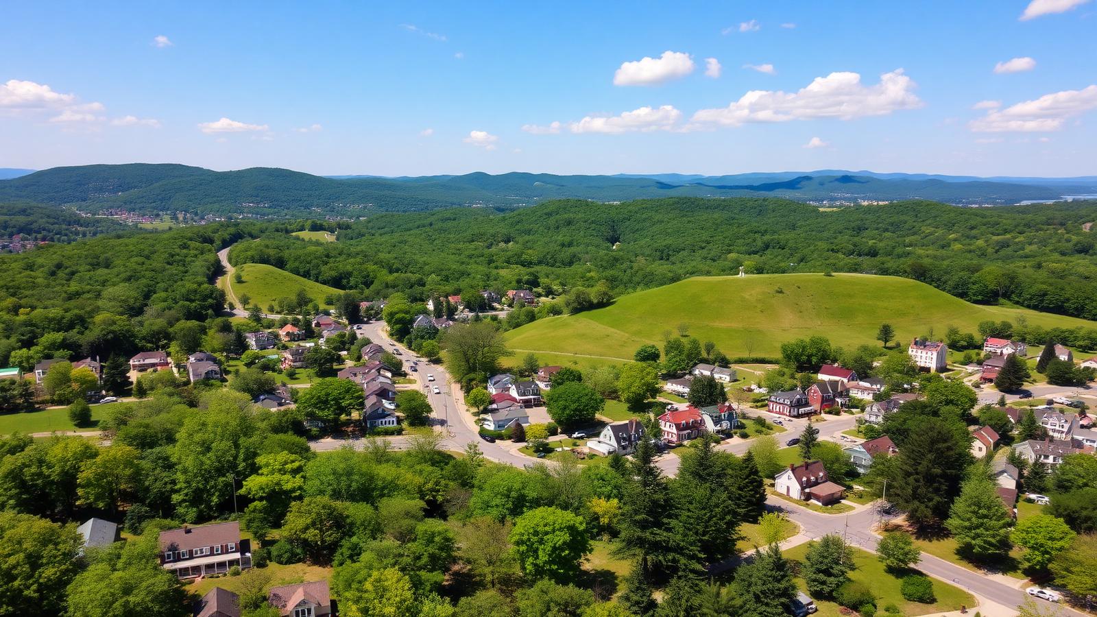 Aerial view of a Hudson Valley town near Brewster, New York