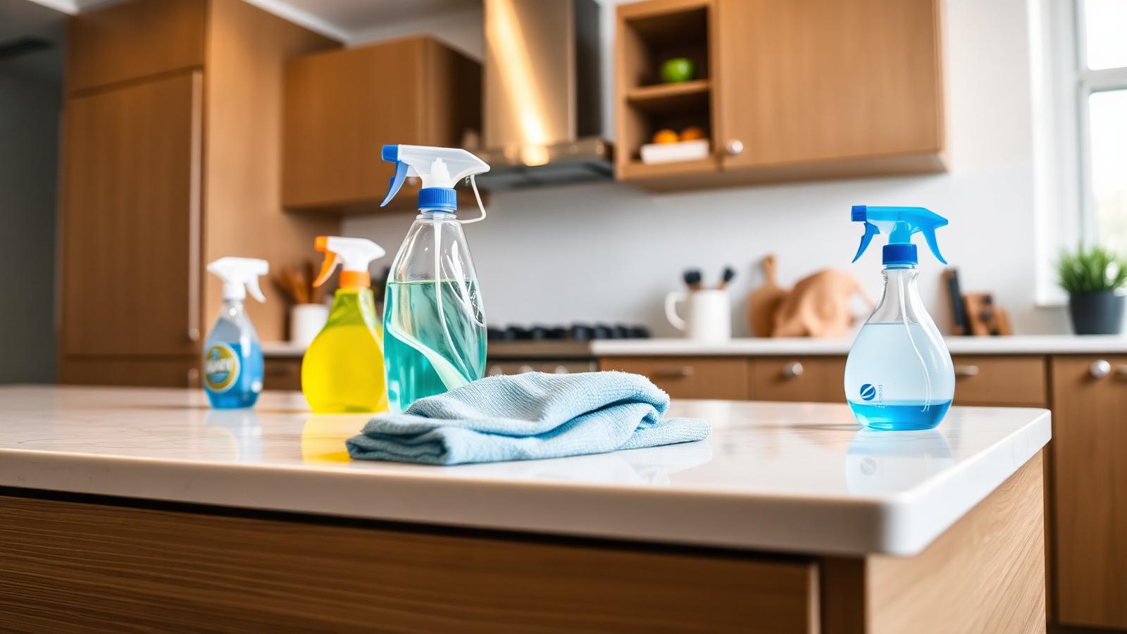 Eco-friendly cleaning supplies on a kitchen counter in a Brewster, NY home