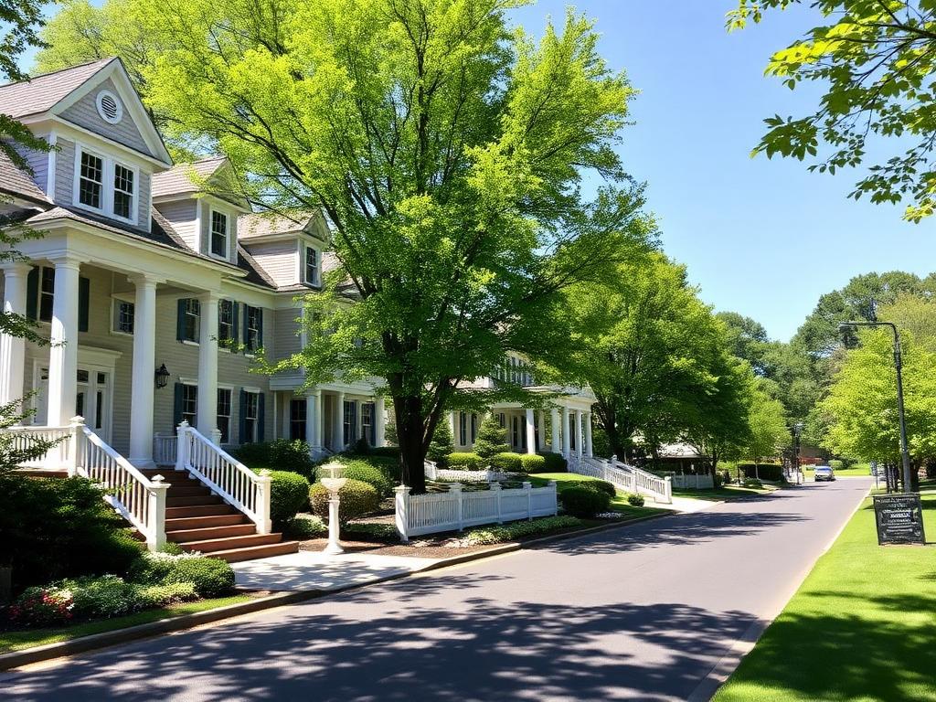 Beautiful residential street in New Canaan, Connecticut